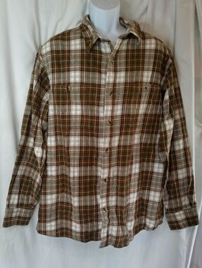 Red Head Brand Co. Brown Cream Plaid Casual Button Shirt Duck XL Cotton Tartan